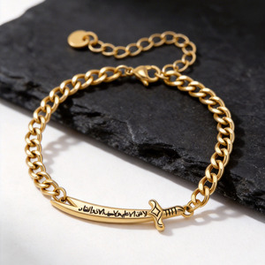 Bracciale a catena a maglie piatte in acciaio inossidabile 316L con spada <span class=keywords><strong>Zulfiqar</strong></span>, scimitar islamico, calligrafia araba, spada Ali, gioielli impermeabili - Product Image 5
