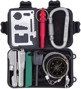 뜨거운 판매 야외 장비 생존 키트 세트 응급 처치 상자 캠핑 하이킹 기어 비상 액세서리 구조 도구