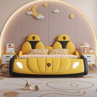 LED Lighted Lamborghini Race Car Bed for Boys Twin Size Yellow Kids Racing Car Bed with Headlights Upholstered Toddler Bed