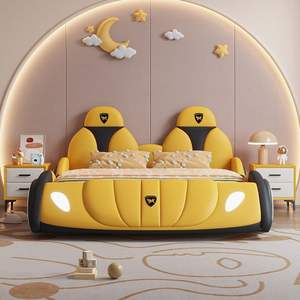 Lit de course automobile Lamborghini éclairé par LED pour garçons, taille double, jaune, lit de course automobile pour enfants avec phares, lit rembourré pour tout-petits - Product Image 2