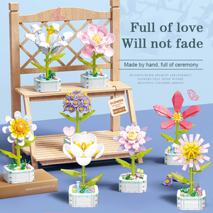 Micro juego de bloques de construcción para niñas, <span class=keywords><strong>Mini</strong></span> bloques de construcción de jardín con flores elegantes, juguetes para niñas, regalos - Product Image 3