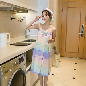 Jiemeirui Rainbow Bathrobe Set Coral Fleece Strapless Absorbent Quick Dry Women's Home Use <b>Towel</b> With Bow - Product Image 1