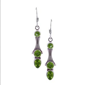 Classic Green Peridot Three Stone 925 <b>Silver</b> Drop <b>Earrings</b> Women's Everyday Wear Geometric Bezel Setting Jewelry - Product Image 1