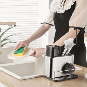 Organisateur d'évier de cuisine en acier inoxydable étanche avec distributeur de savon et support pour éponge - Product Image 4