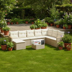 Beige Garden <b>Sofa</b> Set <b>Rattan</b> Outdoor Furniture Waterproof Cushion Contemporary Design - Product Image 2