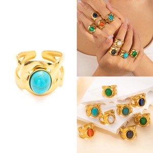 Nieuwe Trend Onregelmatige Gesimuleerde Parel Aanslag Sieraden Ringen Verguld Met 18K Goud Uitgehold Gesneden Titanium Open Ring Voor Vrouwen