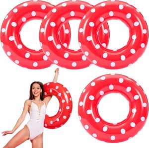 4 Pack Red White Polka Dot <b>Inflatable</b> Swim Rings for Pool Beach - Product Image 1