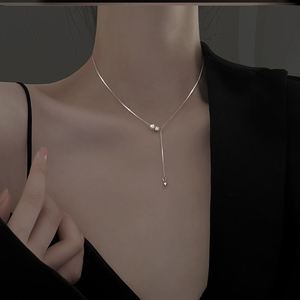 Pearl Tassel Necklace For Women Minimalist Collarbone Chain Light Luxury Everyday Wear 10cm Extended Chain Geometric Design - Product Image 1