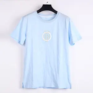 Camiseta de cuello redondo de algodón para hombre, Camisa lisa azul claro con estampado personalizado en relieve, novedad de 100%