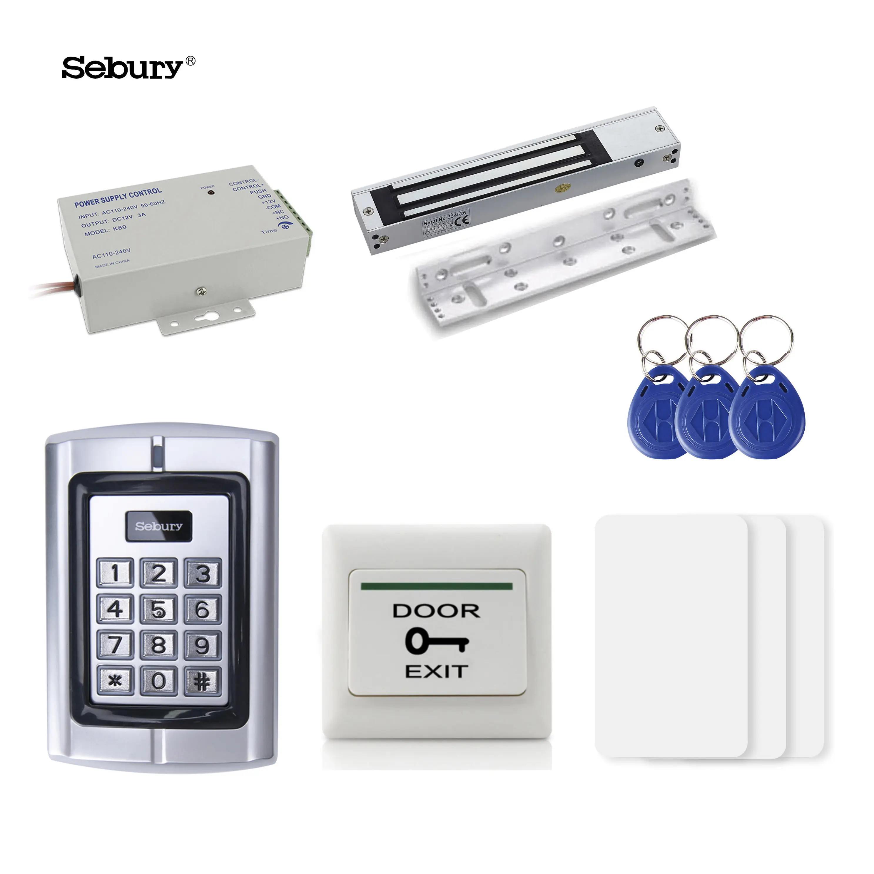 Sebury Berloques RFID Metal Teclado + Botão Exit + Chave + Elétrica Magnetic Door Lock 180KG/280KG sistema de controle de acesso kit