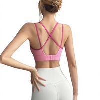 Sport Bra Wanita Profesional Gaya Amerika Warna Kontras, Dukungan Tinggi, Bahan Spandex/Nylon, Cepat Kering, Anti Goyang, untuk Lari