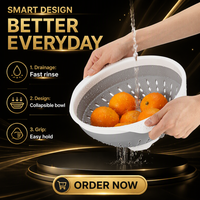 Égouttoir pliable en plastique gris et blanc pour évier, idéal pour laver les fruits, égoutter les légumes et les pâtes