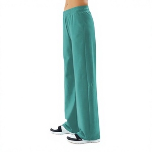 Pantalon décontracté en maille à jambes larges pour femme, taille élastique, couleur unie, coupe ample, longueur intégrale, vente en gros, personnalisé, ODM, hiver - Product Image 1