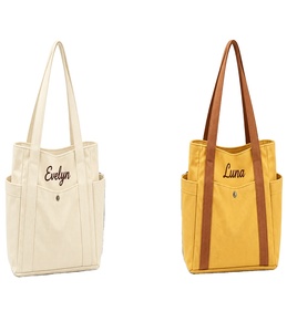 Wholesale Custom Logo Cotton Canvas Tote Bag Multi Pocket Outdoor Travel <b>Soft</b> <b>Handbag</b> Shoulder Carrier - Product Image 1