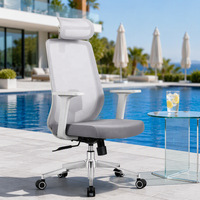 Chaise de bureau grise tendance avec appui-tête réglable, mousse à mémoire de forme, maille respirante, tissu, pour cadre, design moderne, style exécutif