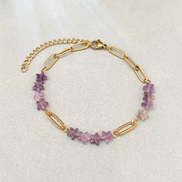 Bracelet vintage fait main en acier inoxydable plaqué or avec pierre naturelle et perles colorées, design étoile, bijoux pour femmes