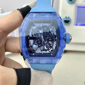 Montre-bracelet de luxe de haute qualité pour homme, bracelet en caoutchouc 3501, mouvement squeletté transparent 20 mm, charmante montre bleue tendance - Product Image 1