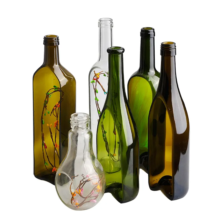Botellas de vino de media Copa recicladas de colores, botellas de vino vacías para decoración, tarros de vela para bodas