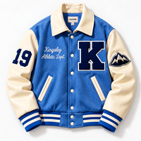 Blouson universitaire personnalisé pour homme en cuir et laine bleu roi avec logo brodé sur le devant, patch en lettres chenille, OEM ODM Marque Privée