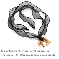 Collier Écharpe Léopard de Luxe pour Femme, Ruban en Organza Transparent Noir, Pendentif Guépard 3D Doré, Bijou Tendance Élégant, Cadeau Idéal