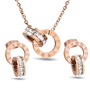 Ensemble de colliers pendentifs numéros romains ronds de style européen et américain, en alliage de zinc, serti en canal, bijoux de fête - Product Image 1