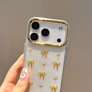 Scintillante Glitter 3d <span class=keywords><strong>oro</strong></span> con fiocco custodia protettiva per telefono per <span class=keywords><strong>Iphone</strong></span> 17 16 Pro Max graziose <span class=keywords><strong>cover</strong></span> cellulari antiurto per ragazze - Product Image 5