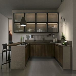 Ensemble d'armoires de cuisine modernes en bois et pierre blanche, design moderne brillant, prix d'usine, fabrication chinoise - Product Image 6