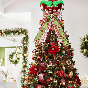 Décoration de Noël en tissu écologique, nœud rayé rouge et vert fait main pour le sommet du sapin, vente en gros pour la décoration de la maison et des fêtes - Product Image 4