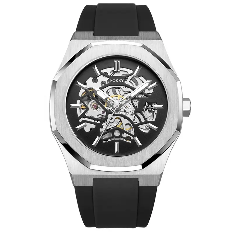 Foksy 원래 디자이너 손목 럭셔리 자동 기계 로고 시계 남자 손목 시계