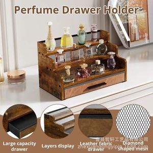 Organizador de Perfumes de Madera de Múltiples Niveles con Cajón, Estante de Almacenamiento de Cosméticos, Organizador de Escritorio de 4 Capas, Organizador de Maquillaje - Product Image 3