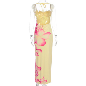 <span class=keywords><strong>Abito</strong></span> Lungo Estivo Vintage con Motivo Floreale <span class=keywords><strong>Giallo</strong></span> Chiaro e Spalline Sottili, Abbigliamento Femminile 2026 - Product Image 6