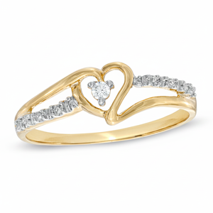 Anillo de diamante en forma de corazón de oro amarillo de 14K - Product Image 2