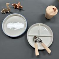Assiette de séparation en céramique écologique sans Bpa assiette de vaisselle pour bébé avec étui en silicone ensemble de repas pour tout-petits