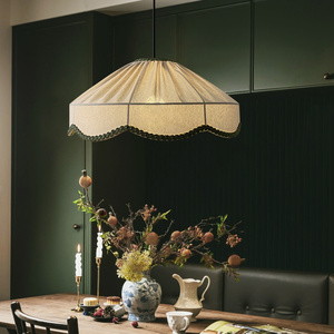 <span class=keywords><strong>Lustre</strong></span> suspendu en tissu à bords festonnés, style vintage, plissé, avec garniture vert foncé, pour chevet, salle à manger, îlot de cuisine - Product Image 2