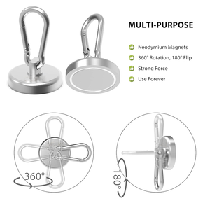 Resistente 140LBS forza di trazione neodimio ganci magnetici con moschettone girevole dadi per interni esterni appendere cucina - Product Image 3