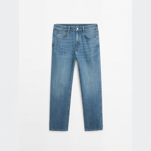 Jean vintage bleu délavé pour homme, taille mi-haute, coupe ample, jambe large, style décontracté streetwear pour l'automne et l'hiver - Product Image 1