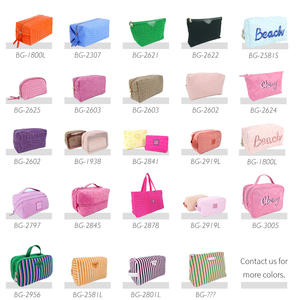 Sac <span class=keywords><strong>de</strong></span> maquillage doux à grande capacité, à fermeture éclair, rayé, en tissu éponge - Product Image 5