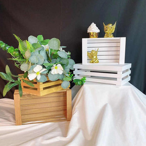 Vintage Wooden <b>Crate</b> Storage Box Set <b>White</b> Rectangular Standing Decorative Garden Display Prop - Product Image 1