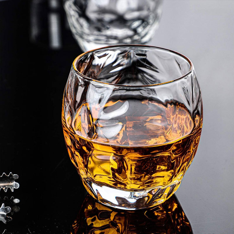 Sunyou Vintage Whisky Nose Glass Handmade Whiskey Tasting Glass Lead Free Crystal Clear Unique Spherical Rock Whiskey Glass