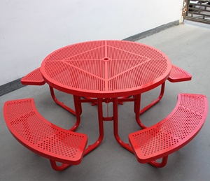 Outdoor Street Park Furniture Perforated Metal Steel Round Outdoor <strong>Garden</strong> Table Chairs Set <strong>Picnic</strong> Table and <strong>Benches</strong> Outside - Product Image 6