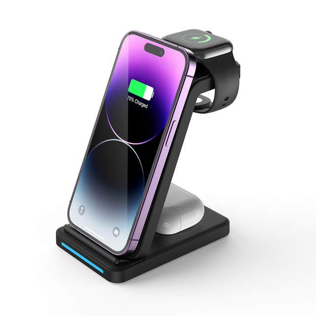 OEM ODM Wireless Charger Power Base Portable 3 in 1 Fast Wireless Charging Dock for iPhone Watch