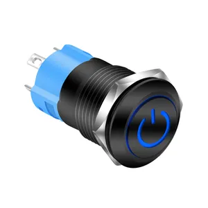 Kapalı Push Button 12V anahtarı Push Button siyah su geçirmez Metal basmalı anahtar 12MM mandallama 4 PIN LED güç sembolü