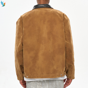 Chaqueta de Trabajo Estilo Detroit para <span class=keywords><strong>Hombre</strong></span>, en Gamuza Sintética Premium, Color Marrón, con Cierre, Estilo Casual, con Cuello de Cuero - Product Image 6