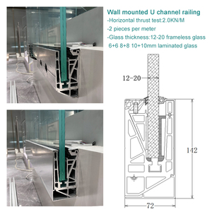 Profilo in alluminio a U per montaggio a parete, base per ringhiera in vetro, corrimano in vetro senza telaio, balaustra in vetro per progetti - Product Image 2