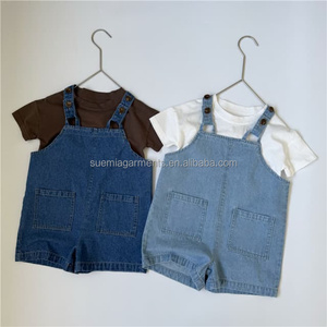 Shorts à Bretelles Décontractés pour Bébés et Tout-Petits, Style Coréen, en Denim Solide, avec Poches, pour Garçons et Filles, Fabrication Personnalisée à Faible MOQ - Product Image 2