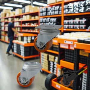 ชุดล้อเลื่อนสำหรับโต๊ะทำงานแบบยาง PU สีส้ม แข็งแรงทนทานพิเศษ จำนวน 4 ชิ้น พร้อมระบบหมุนได้ 360 องศา และชุดติดตั้งอย่างรวดเร็ว สำหรับชั้นวางของในโรงงาน - Product Image 3