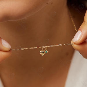 Conjunto de Collar Gemnel de Plata de Ley 925 con Vermeil de Oro de 18k, Colgante de Corazón con Circonita Cúbica y Piedra de Nacimiento - Product Image 3