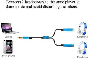 Earphone Stereo Aux 3.5mm pria ke 2 wanita, kabel Stereo 3.5mm - Product Image 4