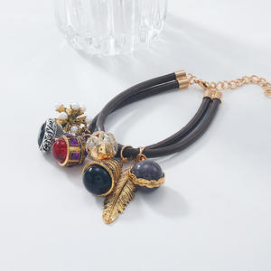 Set Kalung dan Gelang Wanita Simia <span class=keywords><strong>Feather</strong></span> <span class=keywords><strong>Pendant</strong></span> New Ethnic Storm, Berlian Metalik Hitam - Product Image 4