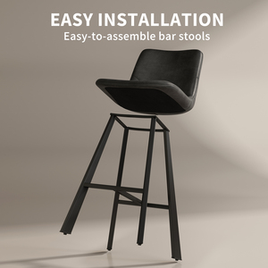 Modern Black Faux Leather Bar <b>Stool</b> with Ergonomic Backrest Footrest-Sturdy Metal Frame Counter Height Seating for Hotel <b>Dining</b> - Product Image 5